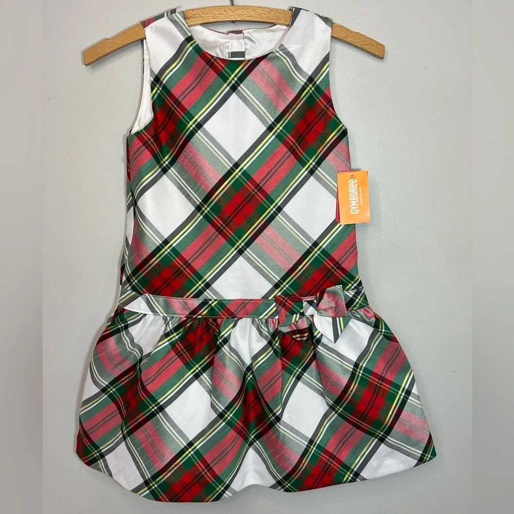 NWT Gymboree Red Green Gold Plaid Christmas Holiday Dress with Bow Girls 7
